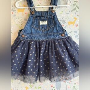 Oshkosh B’gosh Tulle Tutu Overalls Silver Heart Navy Lined Skirt Size 18 Months